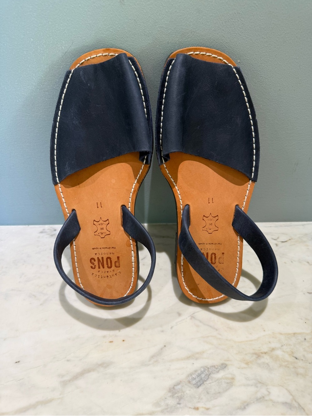 Pons Classic Style Avarca French Blue Leather Sandals size us 11 euro 41 new!